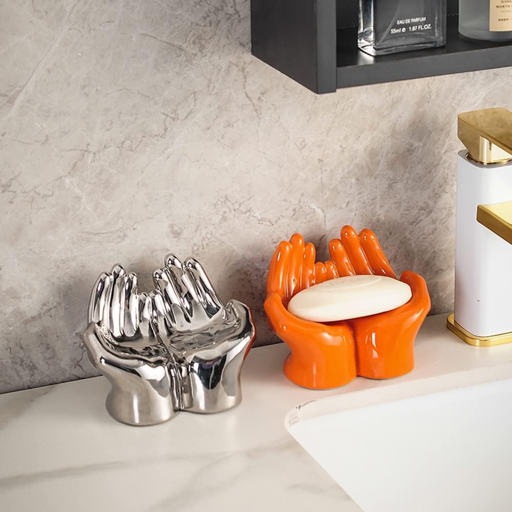 Creative Hands Shape Ceramic Soap Dish Orange
