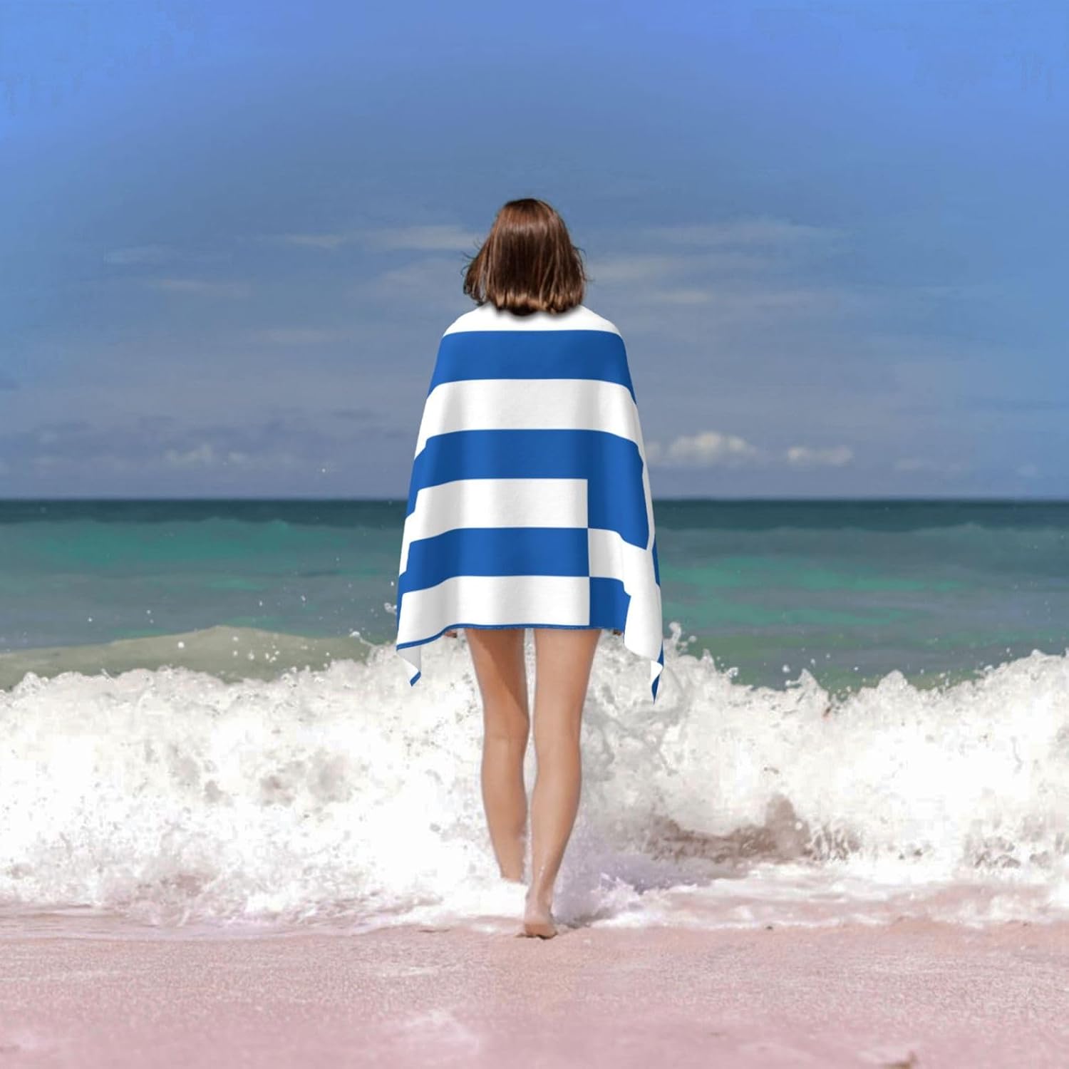 WURTON Greek Flag Print Beach Towel for Adults and Kids