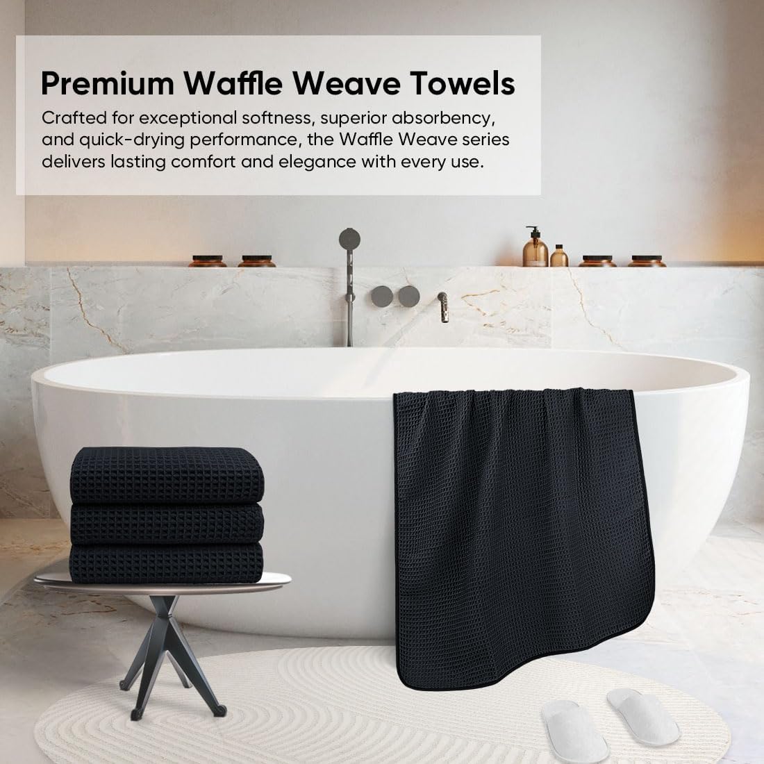 HOMEXCEL Black Waffle Bath Towels 2 Pack