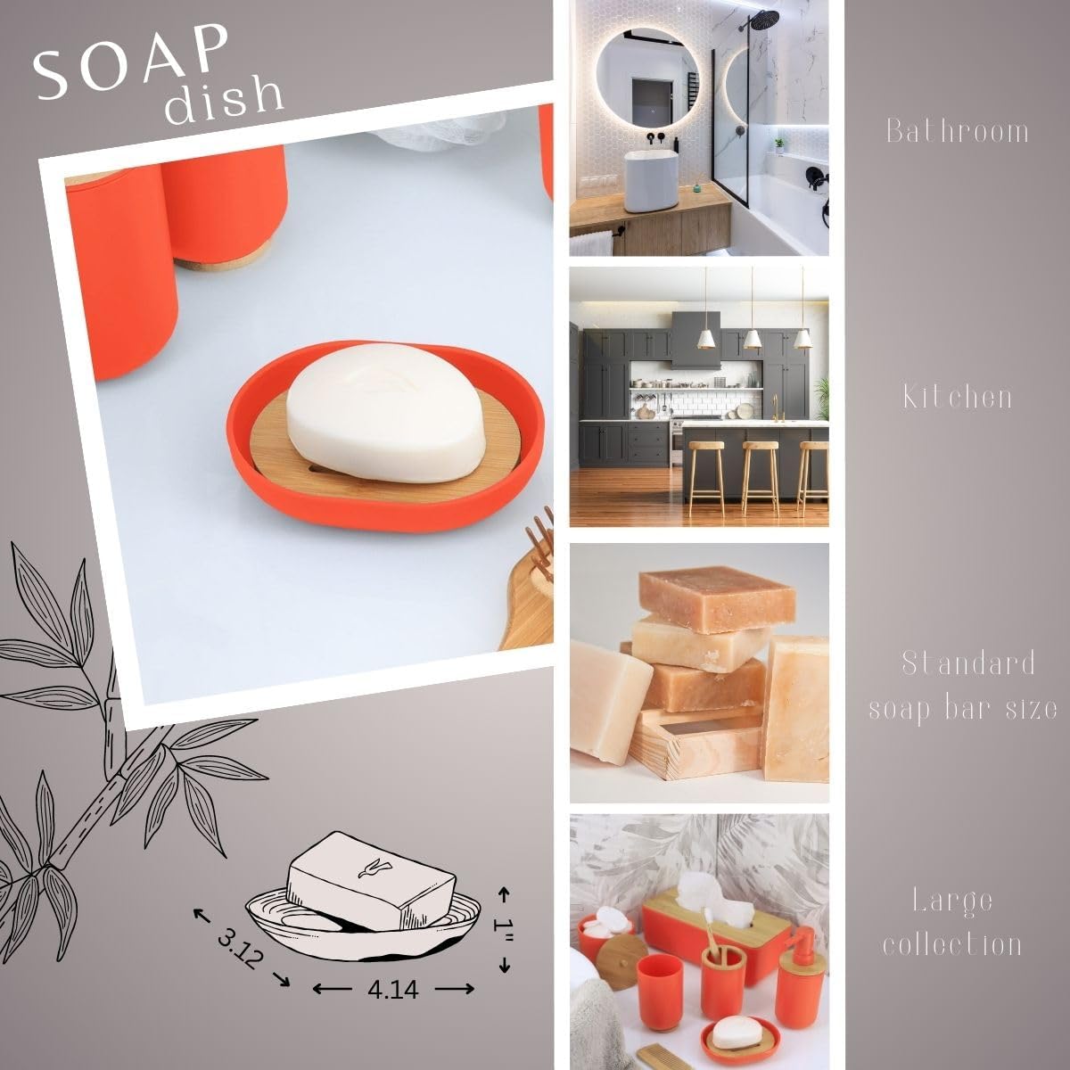Premium Orange Soap Dish with Bamboo Tray 1