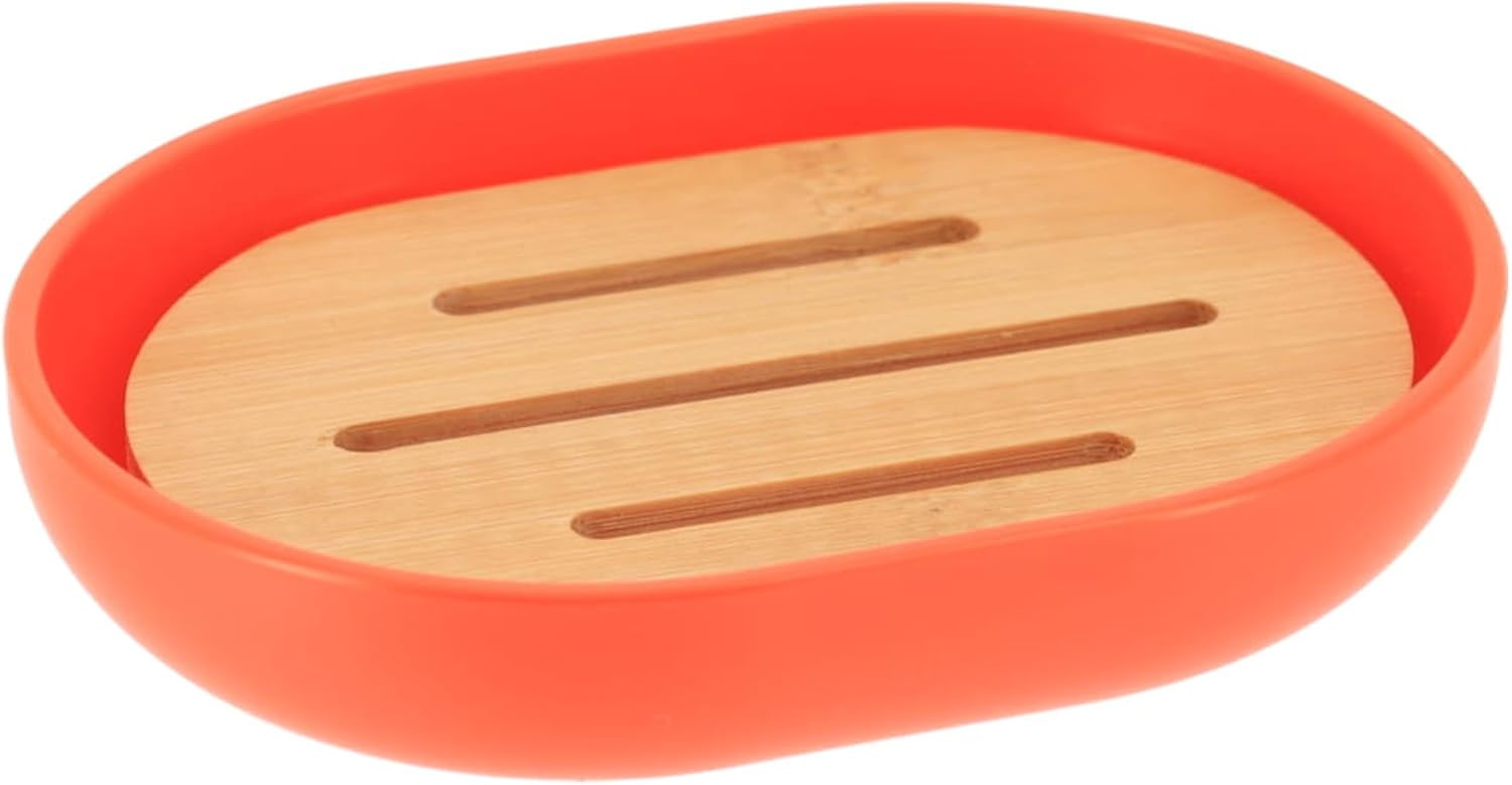 Premium Orange Soap Dish with Bamboo Tray 1