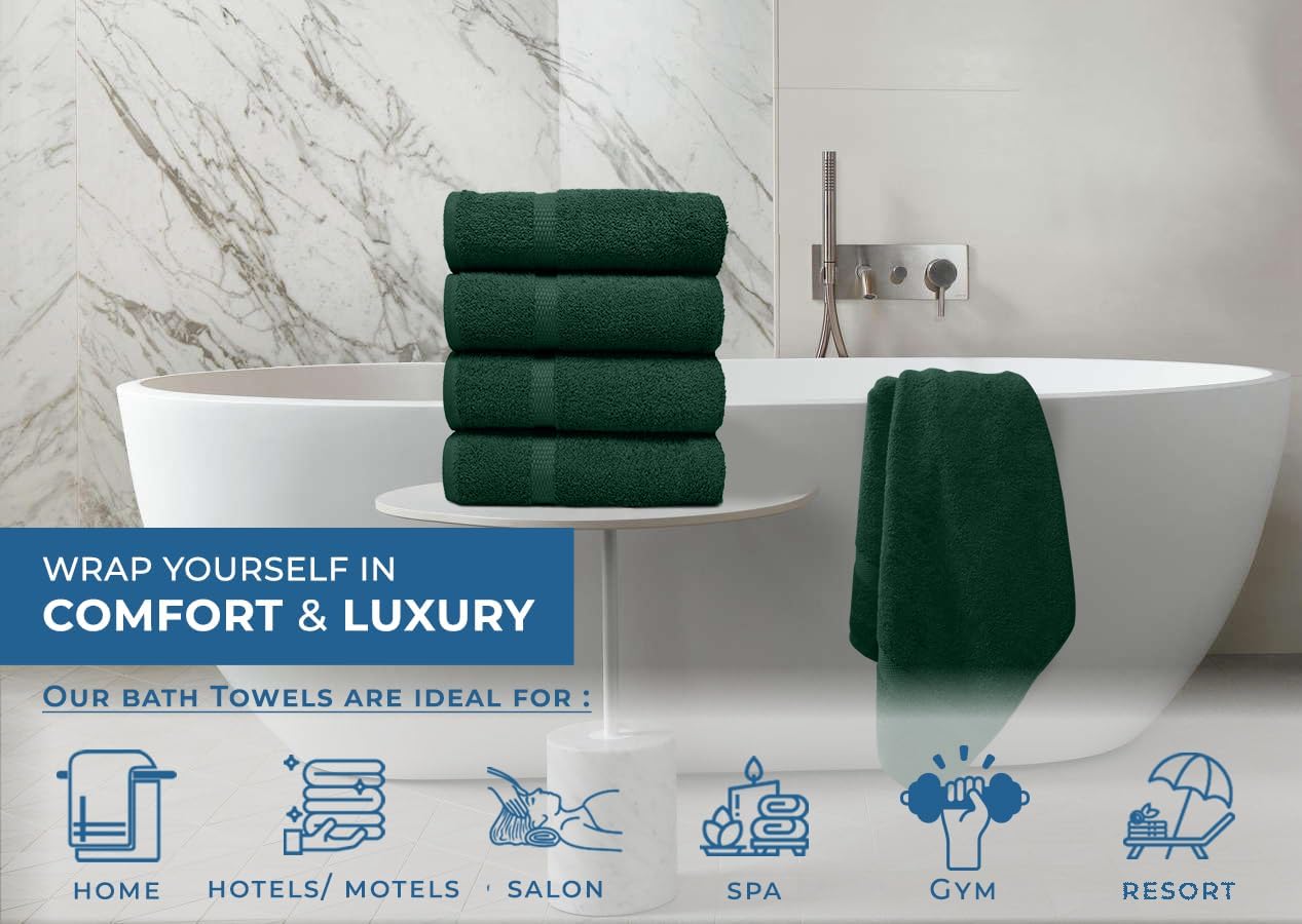 DAN RIVER 100 Cotton Bath Towels 27x54 inches Pack of 4 Hunter Green