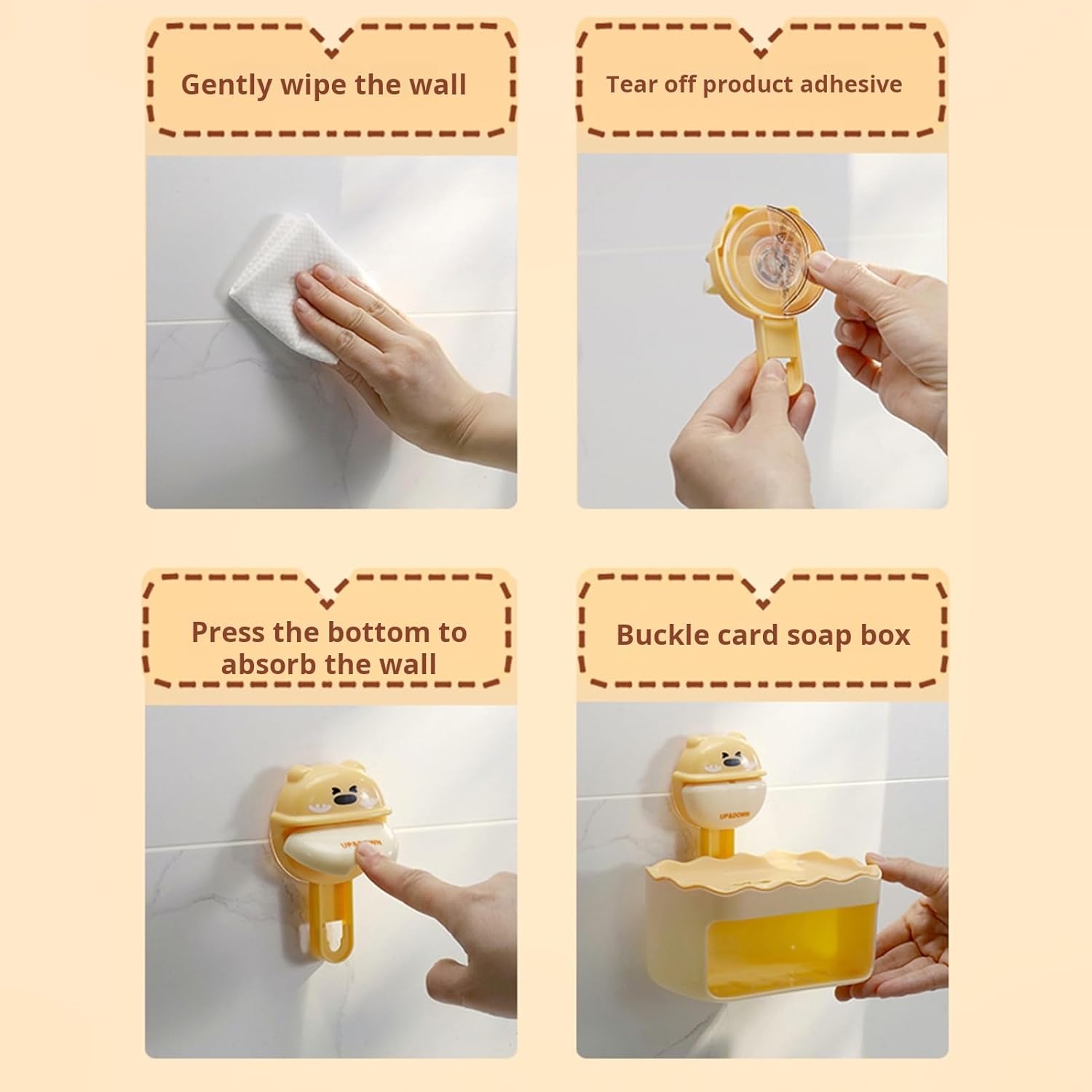 Yellow Cartoon Soap Dish with Suction Cup and Double Layers