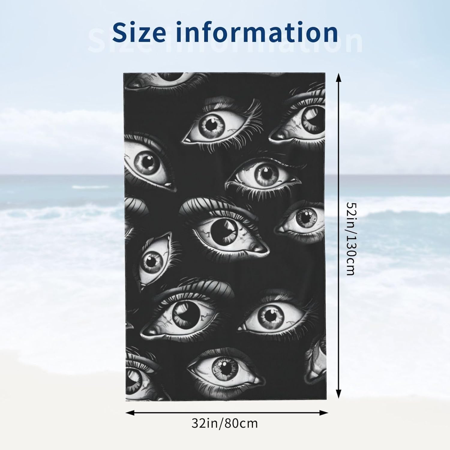 Cool Eye Black Beach Towel 32x52in Microfiber 1