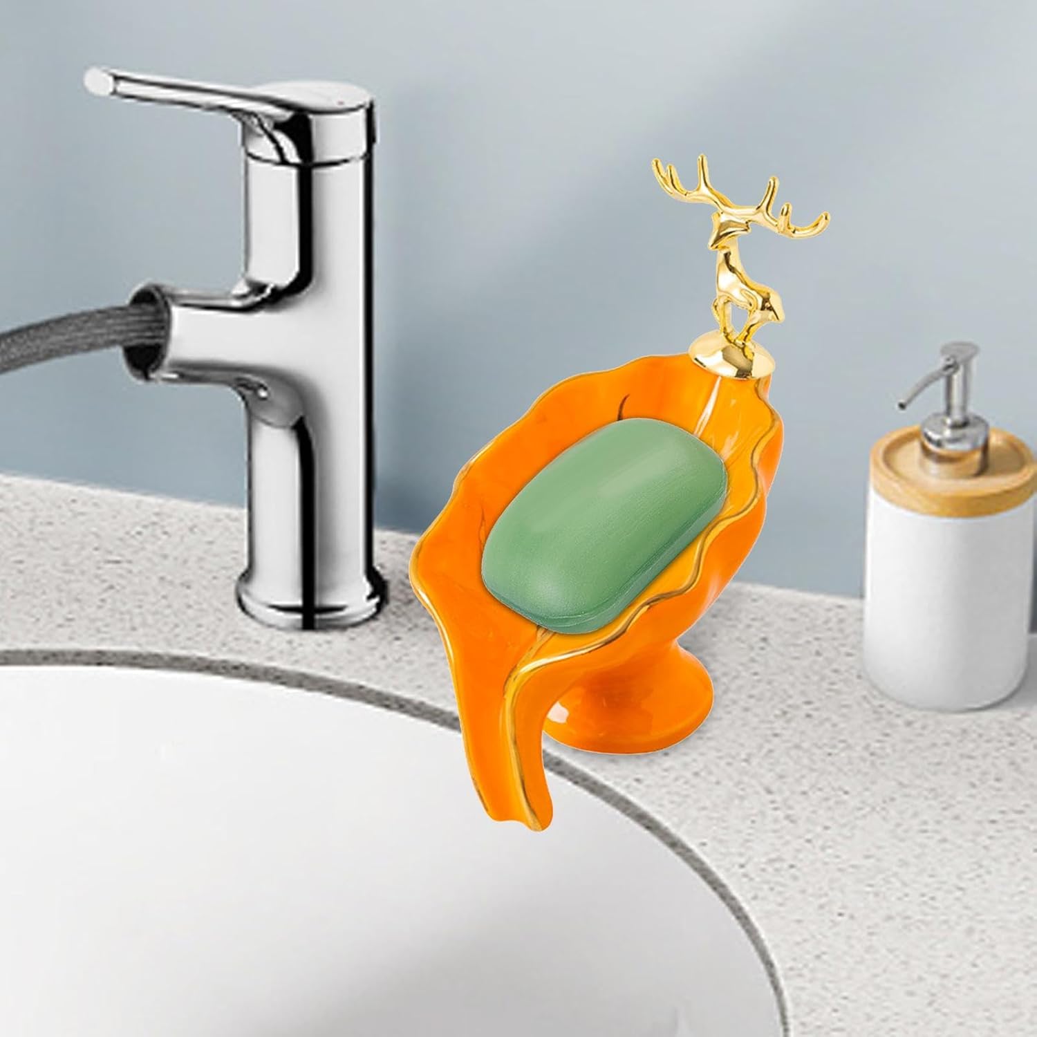 Ceramic Leaf Shape Soap Dish Tray with Self Draining Design