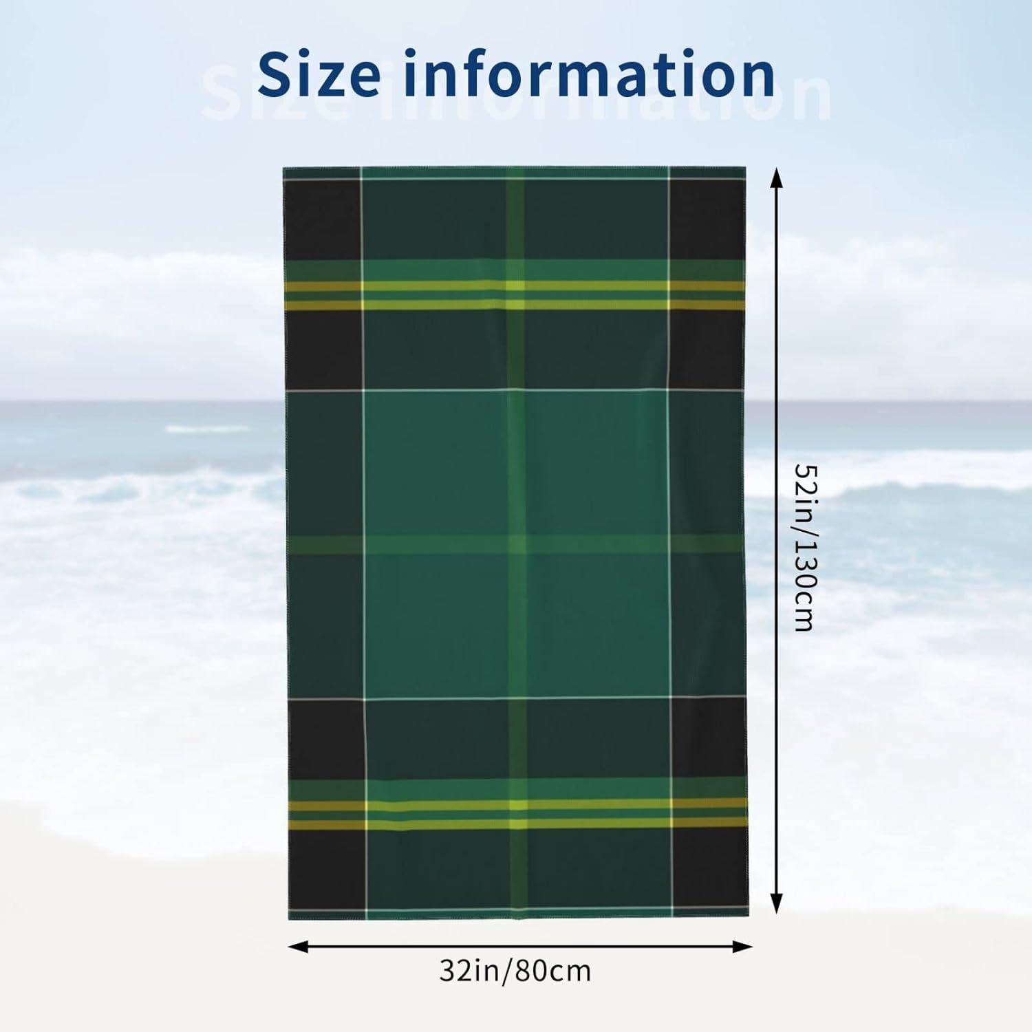 Bright Green Plaid Beach Towel for Kids and Adults