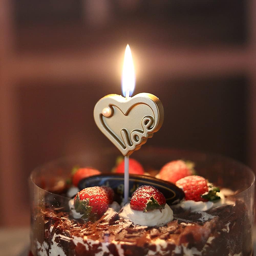 Gold-Plated Love Heart Candles for Cakes and Parties