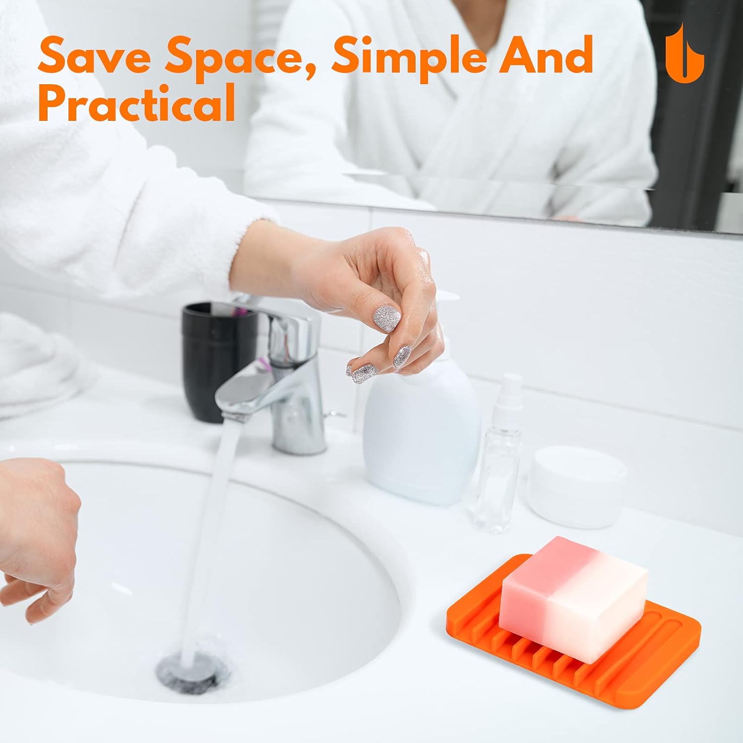 Orange Flexible Silicone Soap Dish Shower Waterfall Soap Tray