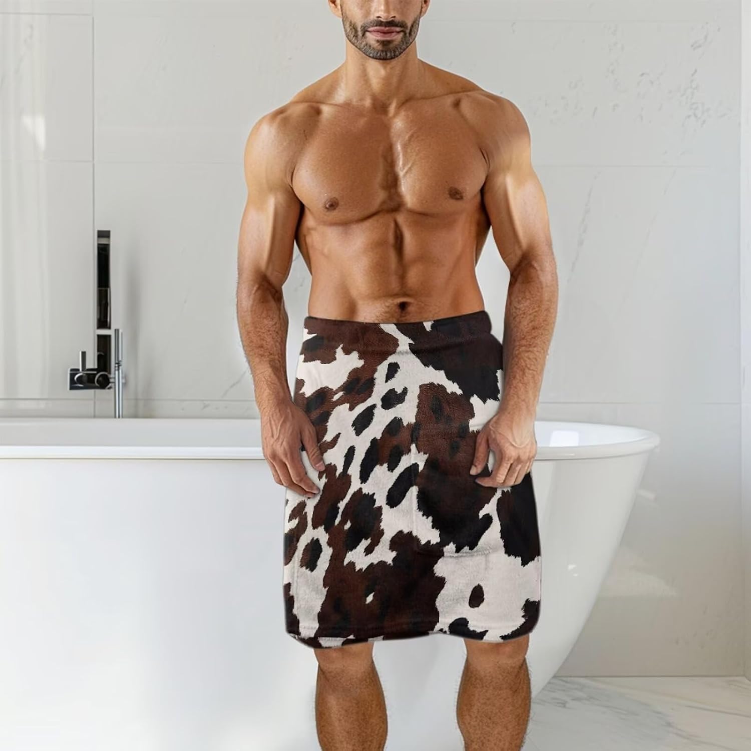 Cow Print Towel Wrap for Men Quick Dry Microfiber Spa Sauna Wrap