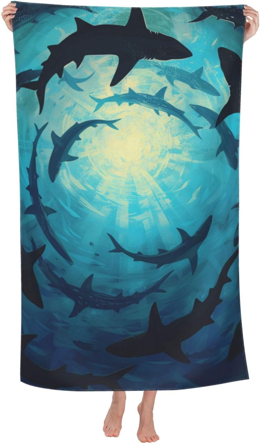 Ocean Shark Microfiber Beach Towel for Adults Kids 52x32 Inches