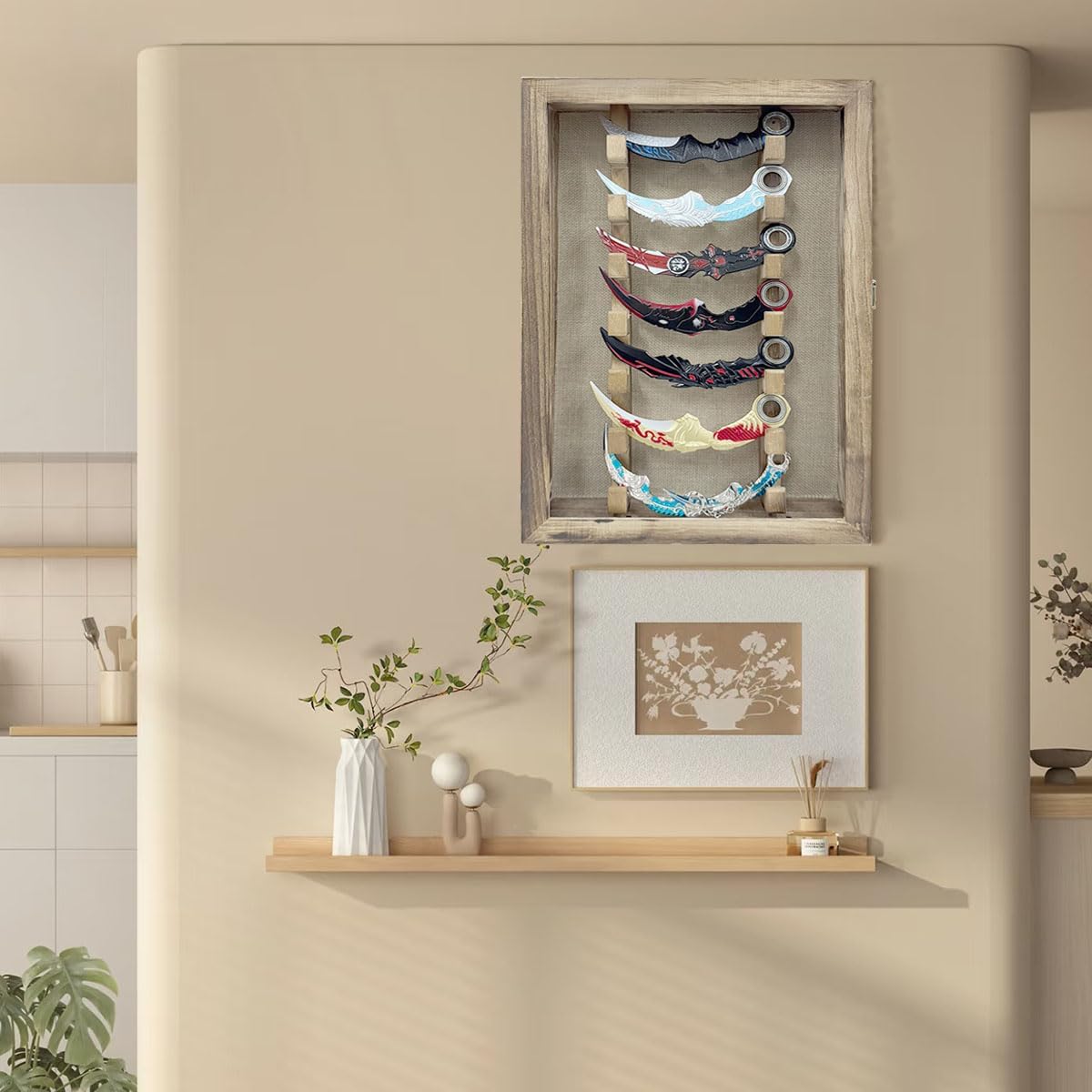 LITAITAI Wooden Knife Display Case with Hooks 1