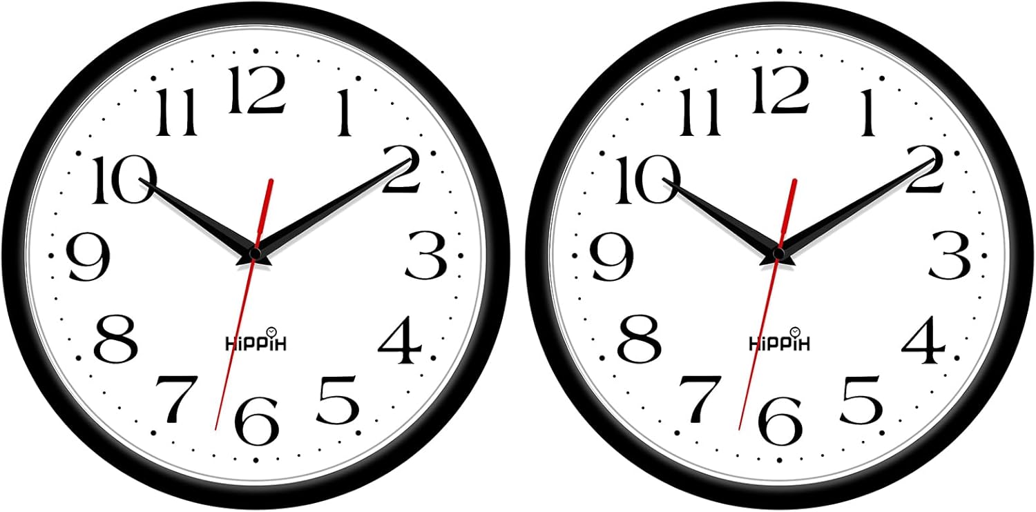 HIPPIH 2 Pack Silent Digital Wall Clocks 10 Inch Black