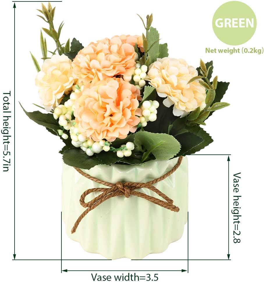 SUPNIU Artificial Hydrangea Bouquet with Ceramic Vase - Pink 1