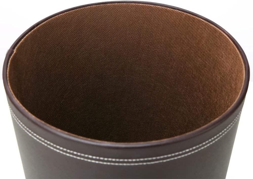 KINGFOM Round Brown PU Leather Trash Can Wastebasket