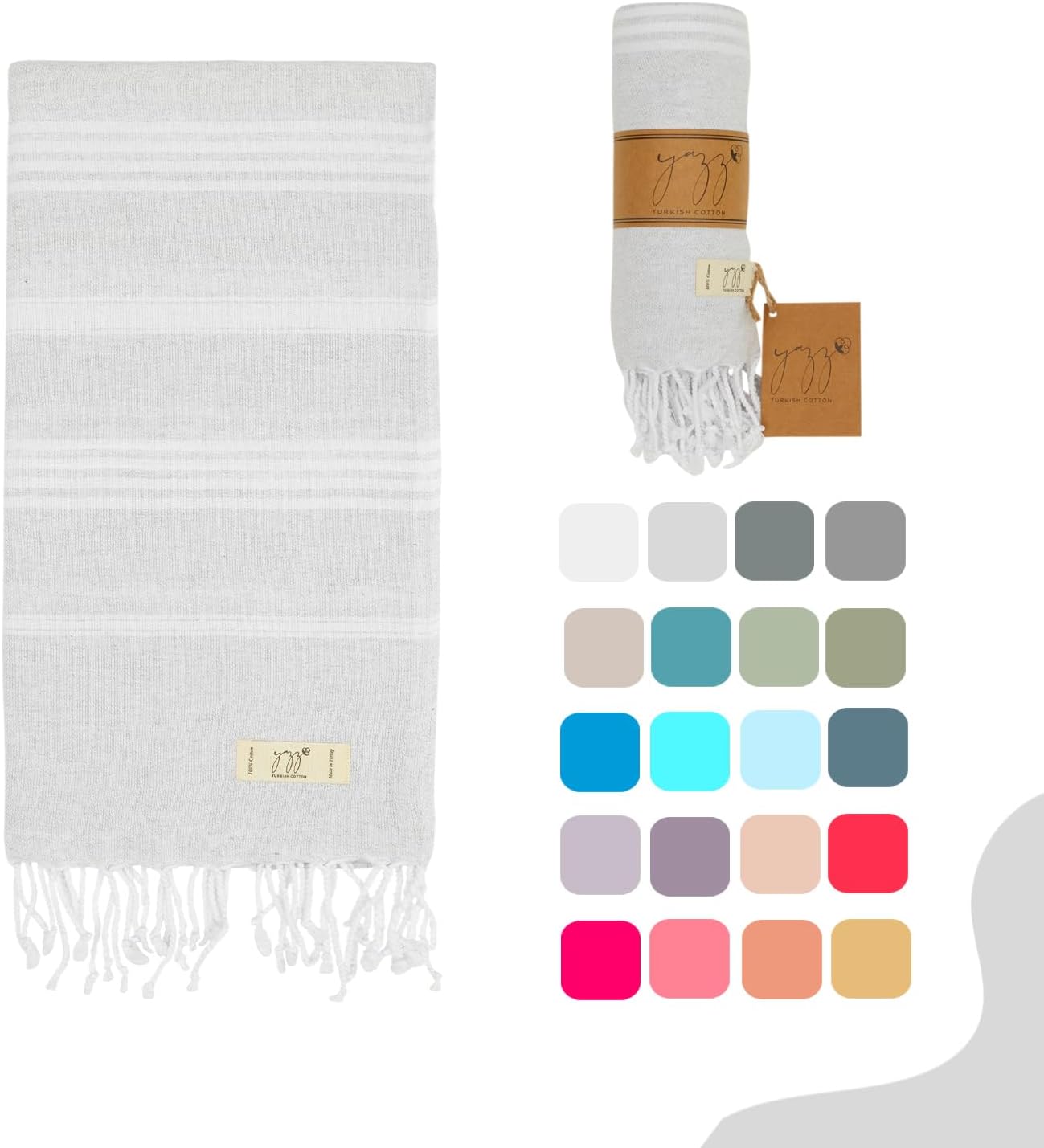 Yazz Turkish Cotton Beach Towel 39x71in Light Grey