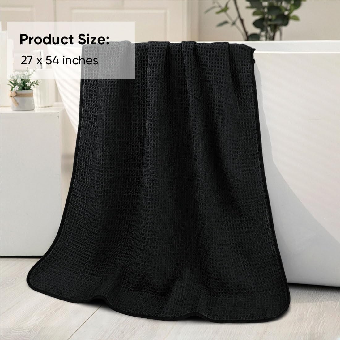 HOMEXCEL Black Waffle Bath Towels 2 Pack