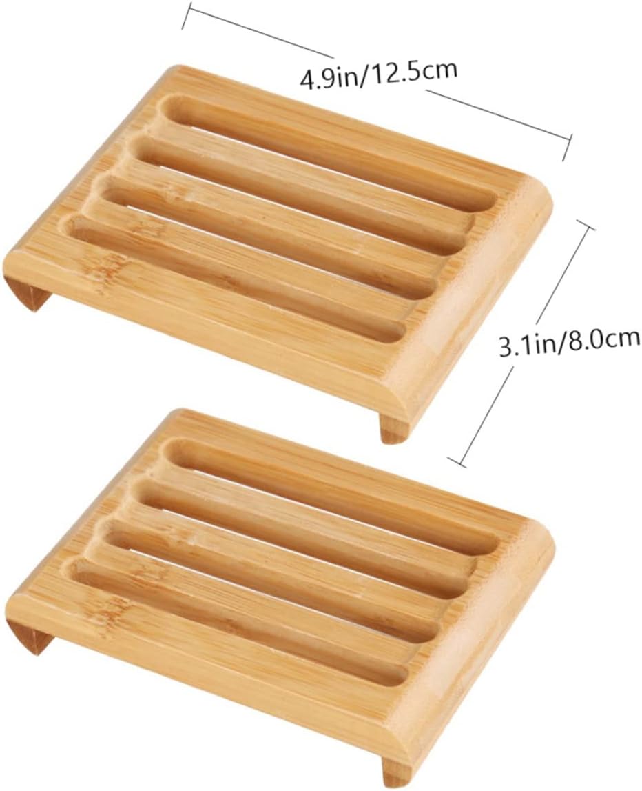 2Pcs Natural Bar Soap Holder with Draining Slots for Bathroom and Kitchen