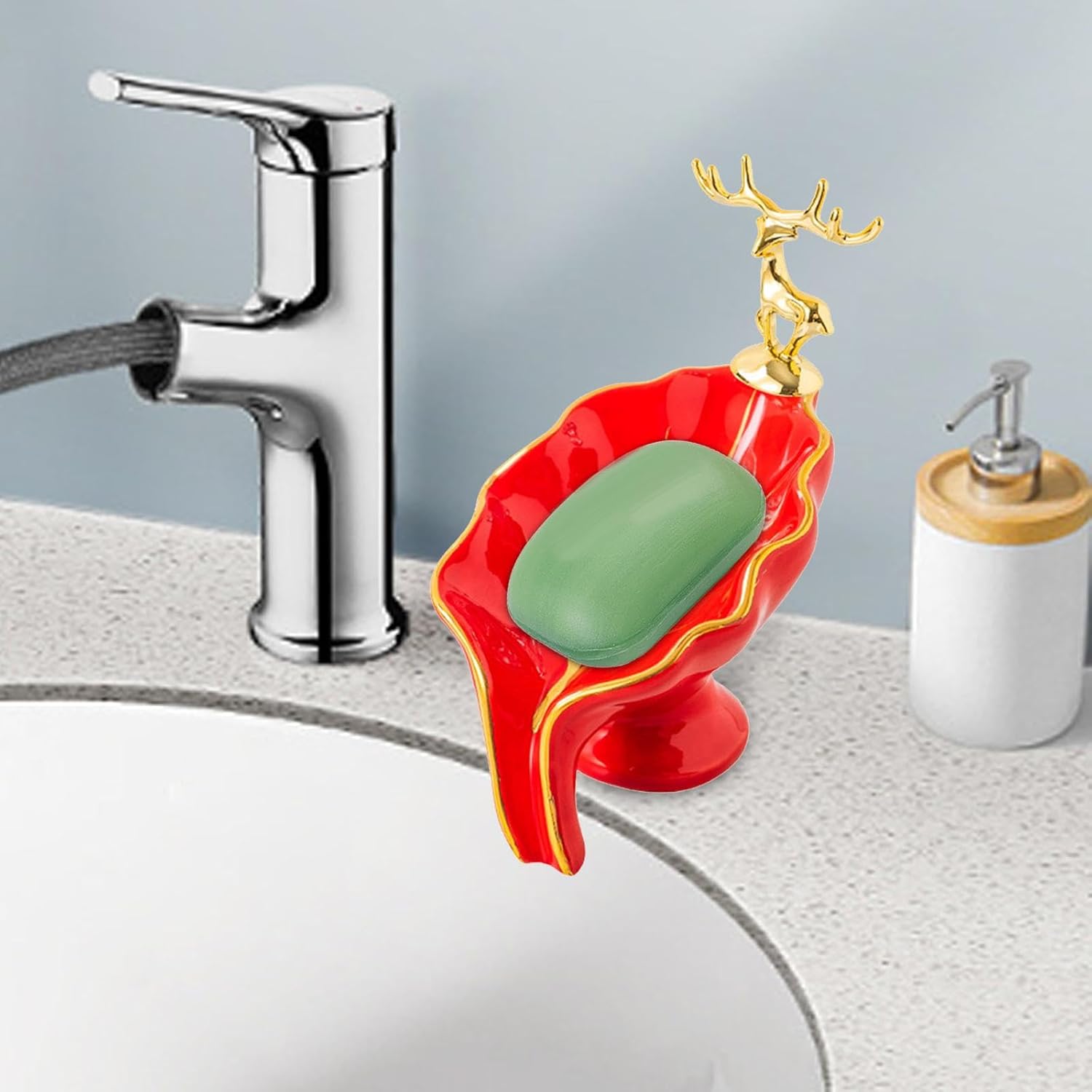 Ceramic Leaf Shape Soap Dish for Kitchen Sink Red