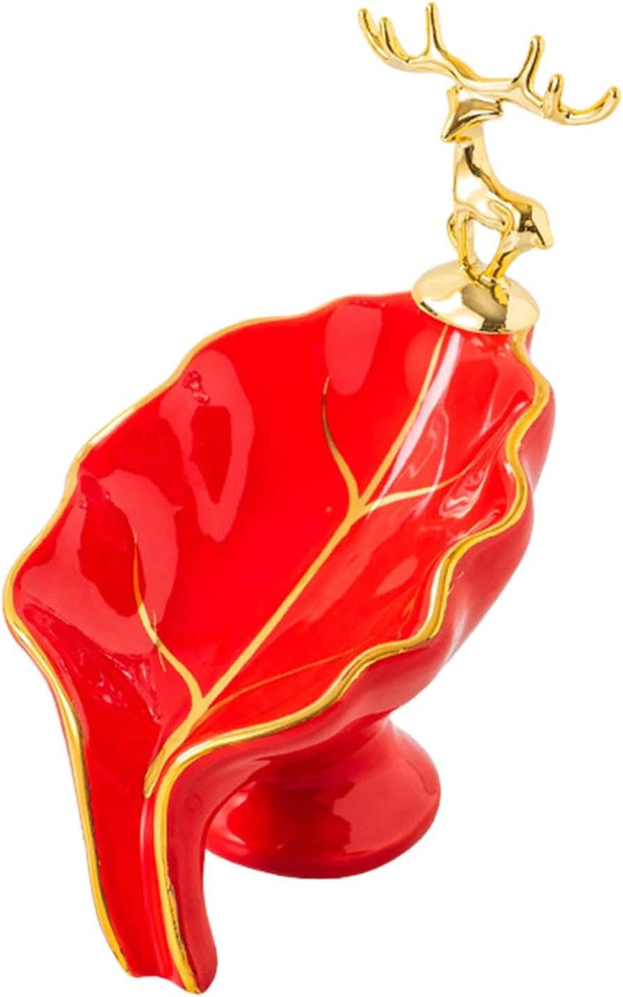 Leaf Shape Ceramic Soap Dish Self Draining Red