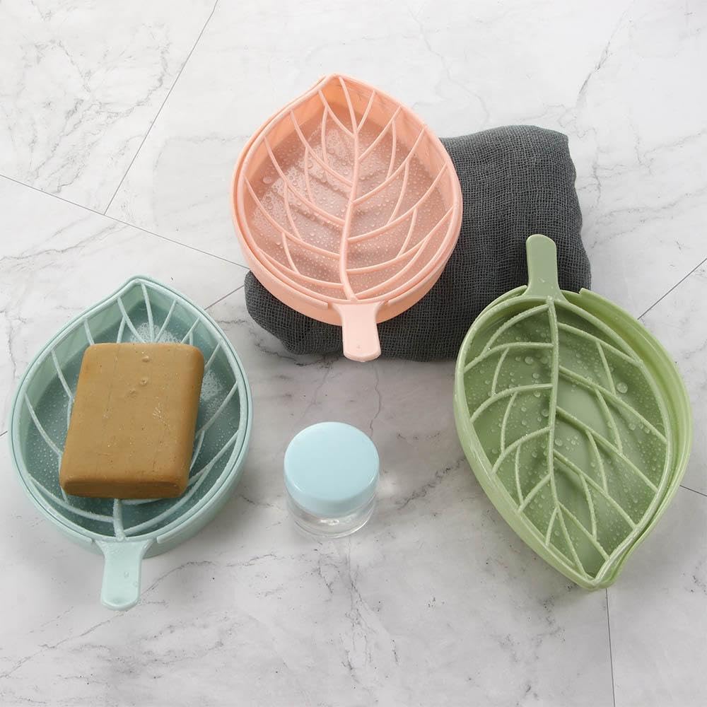 Leaf Shape Soap Dish Draining Rack Non-Slip Green
