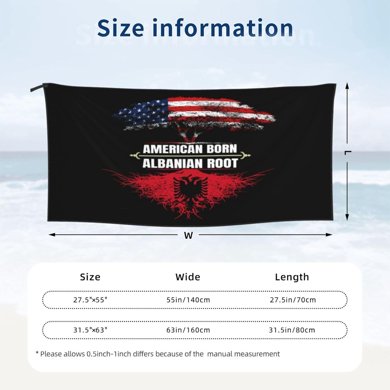 Albanian Flag Beach Towel for Men Women 1