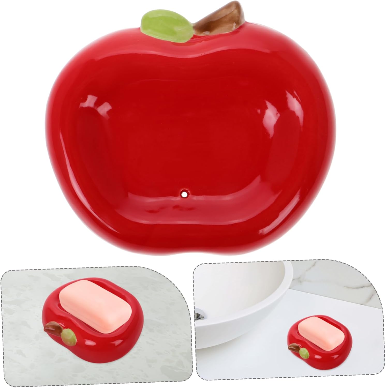 Ceramic Apple Soap Holder with Drainage Tray