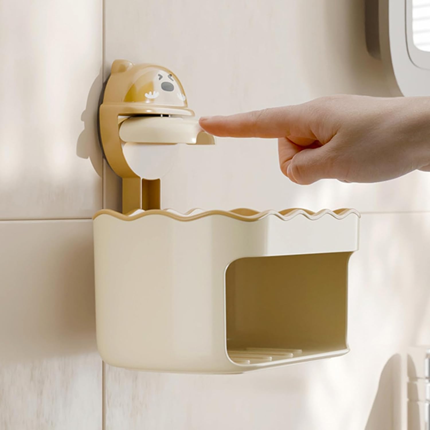 Yellow Cartoon Soap Dish with Suction Cup and Double Layers