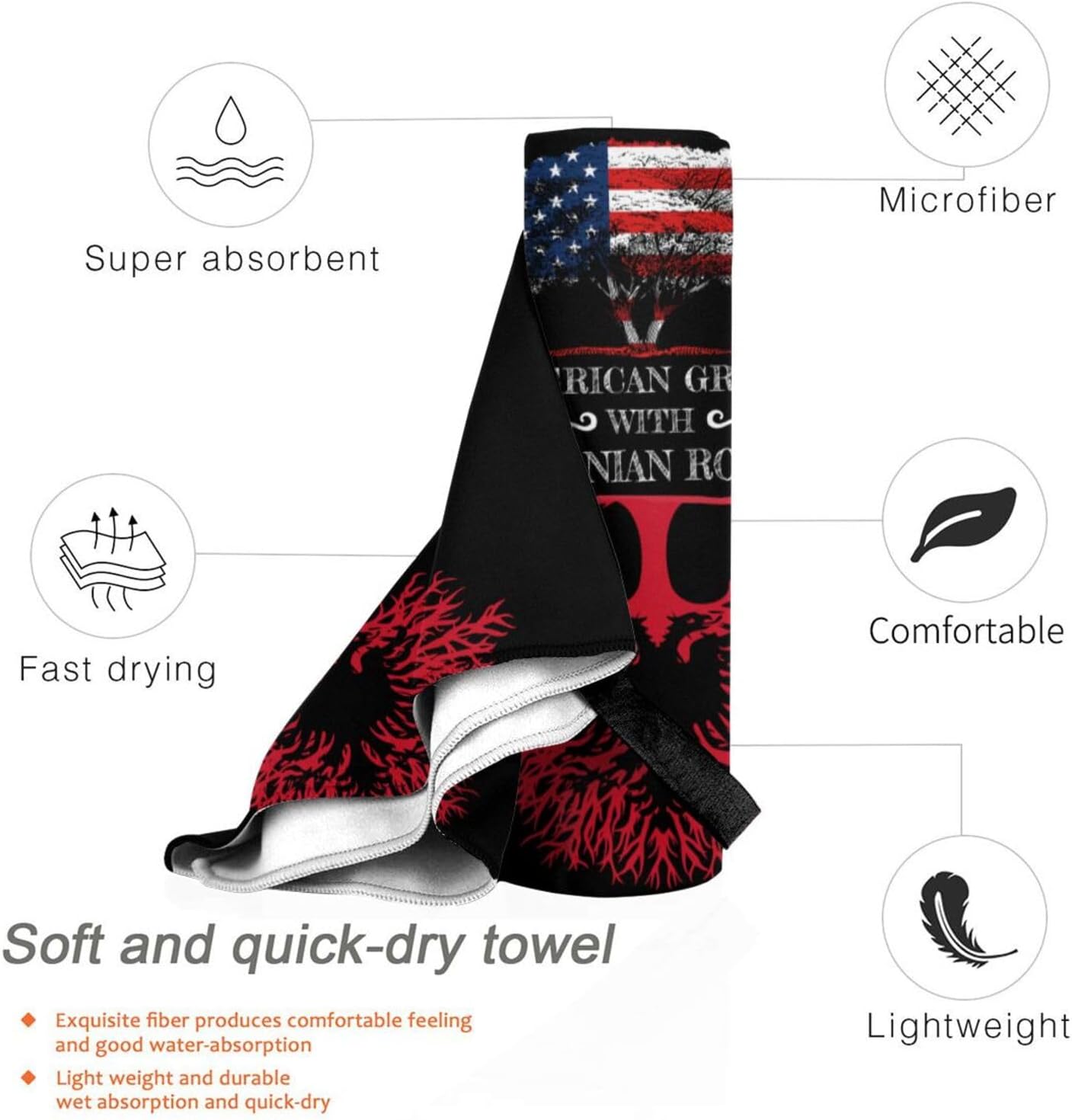 Albanian Flag Beach Towel for Men Women