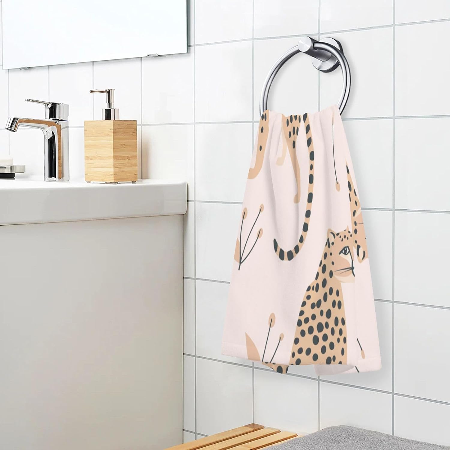 Bolaz Cheetah Leopard Hand Towels 2PCS Soft Cotton 1
