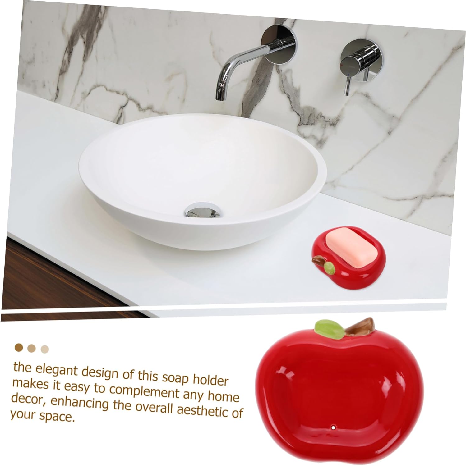 BRIGHTFUFU Apple Shaped Ceramic Soap Dish with Drainage