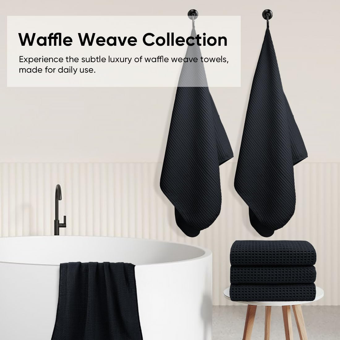 HOMEXCEL Black Waffle Bath Towels 2 Pack