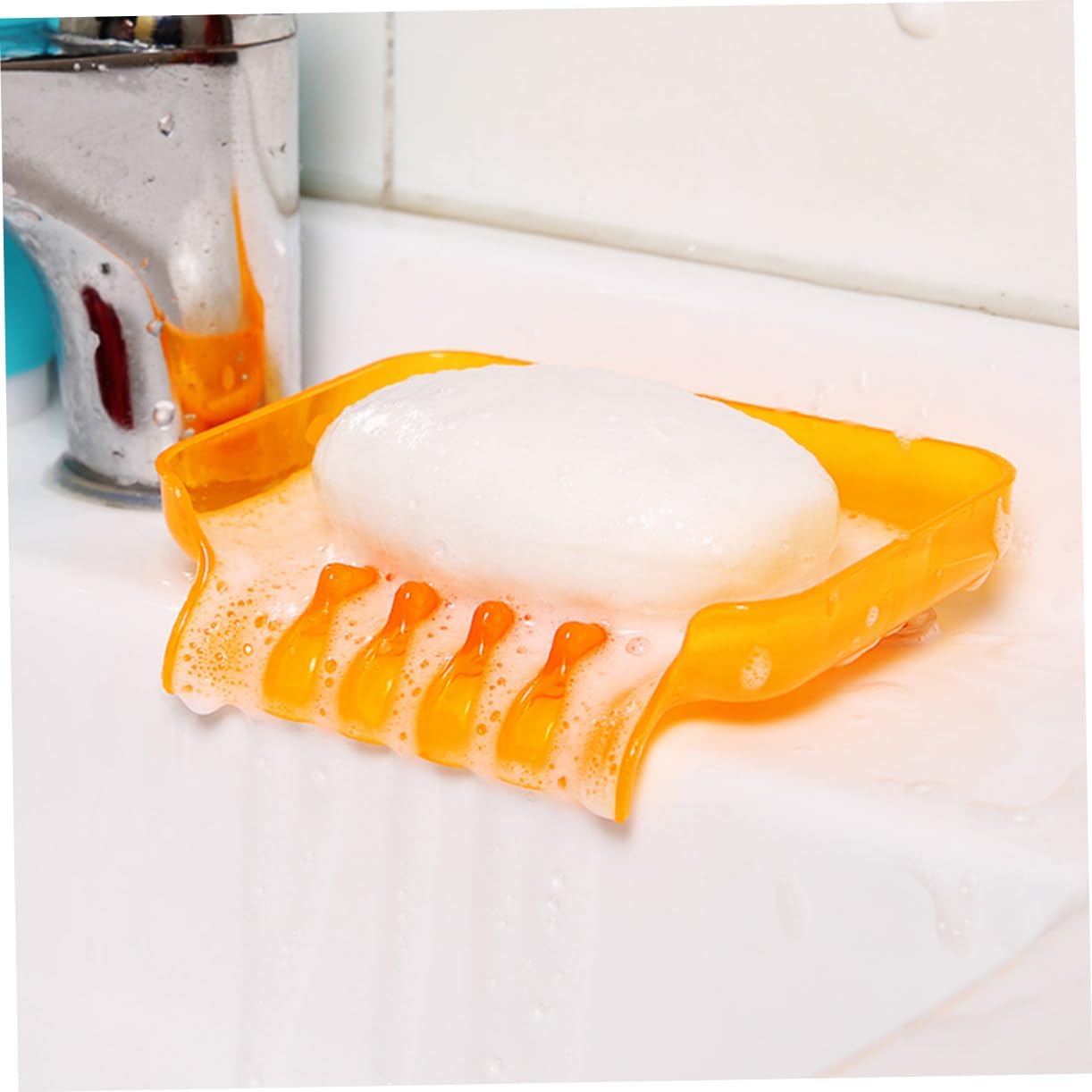 Ciieeo Bathroom Waterfall Soap Dish with Clear Orange Cup Holder