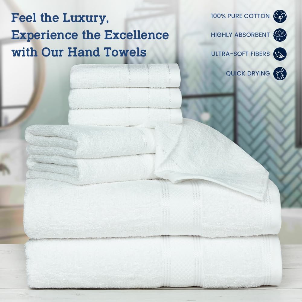 Casa Lino 8-Piece Bath Towel Set - 100 Cotton White