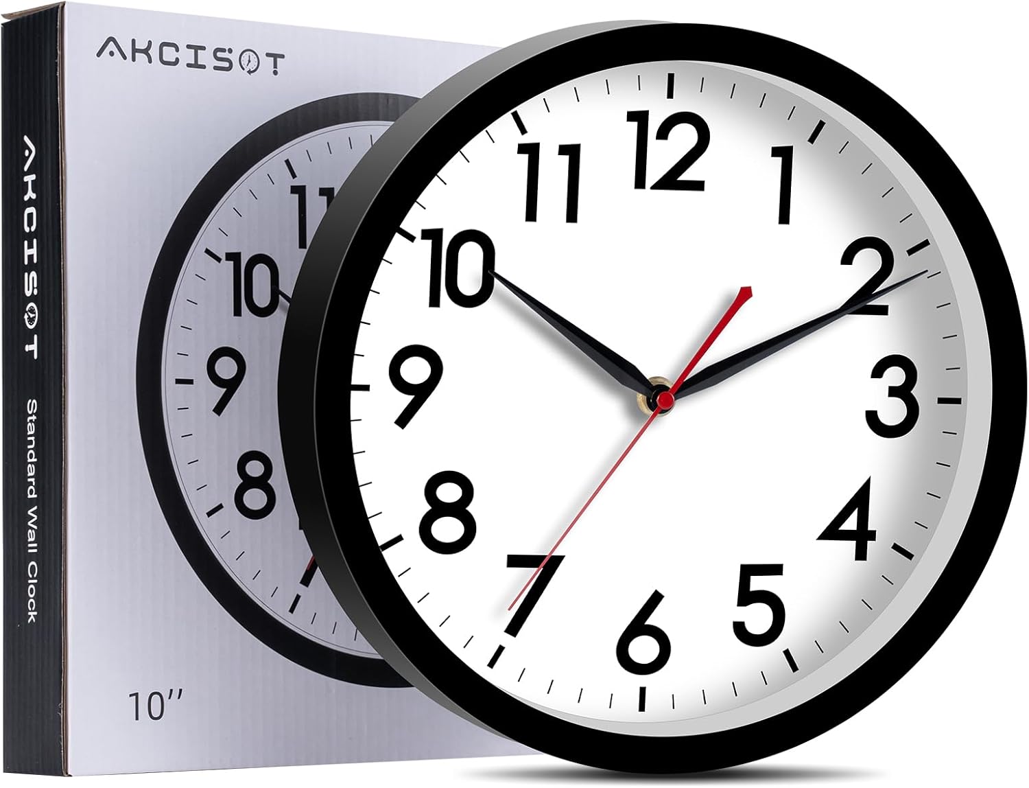 AKCISOT Wall Clock 10 Inch Silent Non-Ticking Modern Design Clock