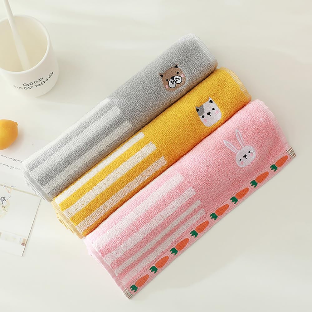 Kissvian 3 Pack Cartoon Animal Hand Towels Pure Cotton Kids Washcloths