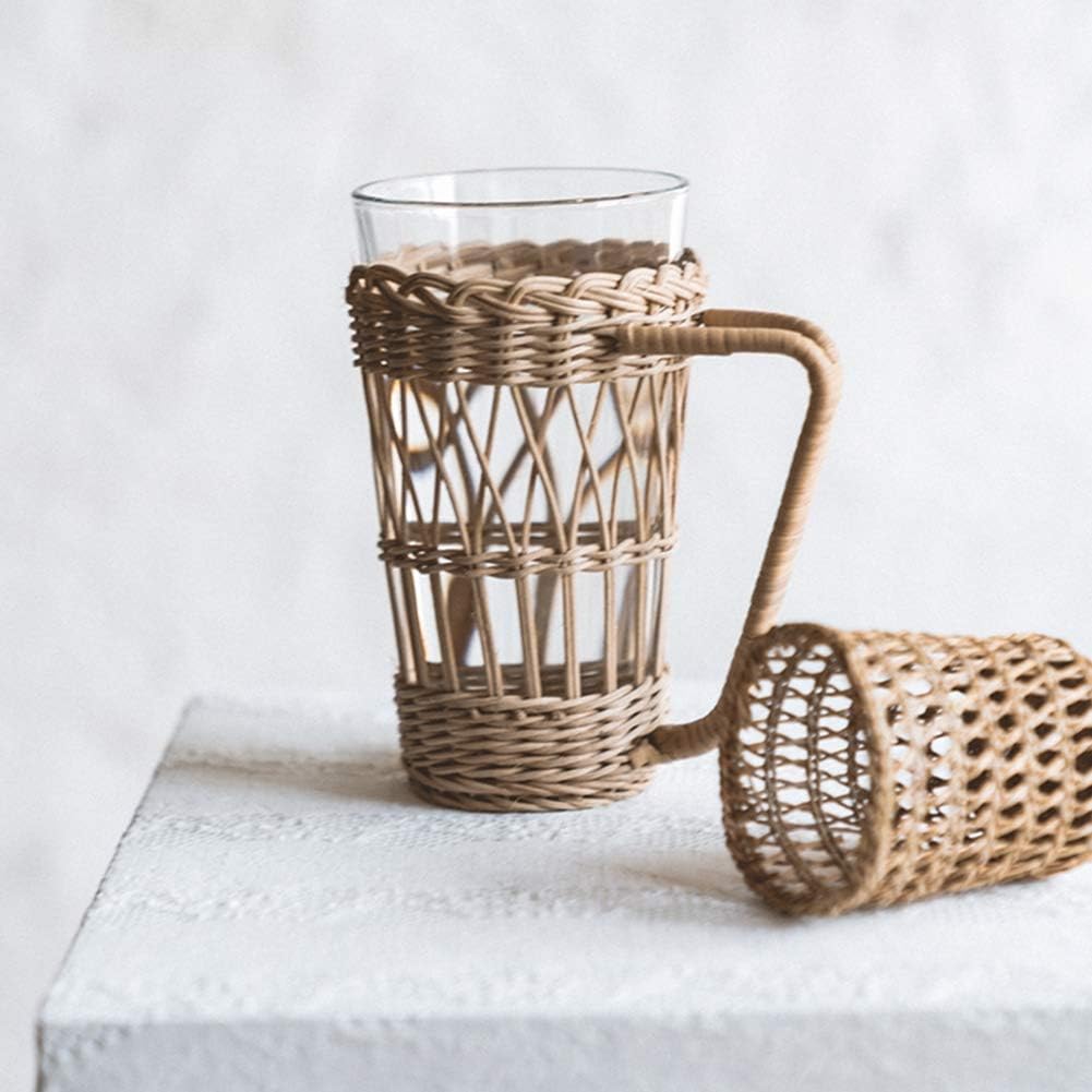Ochine Wicker Cup Holder with Handle Heat Resistant Rattan Pencil Pen Holder