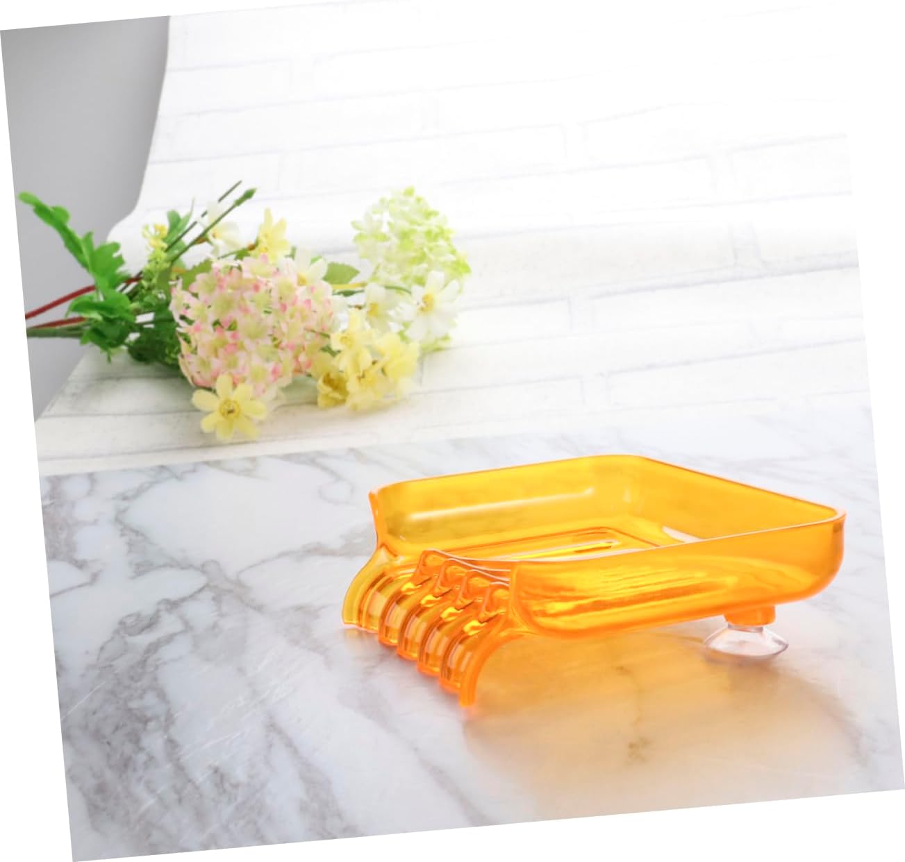 Ciieeo Bathroom Waterfall Soap Dish with Clear Orange Cup Holder
