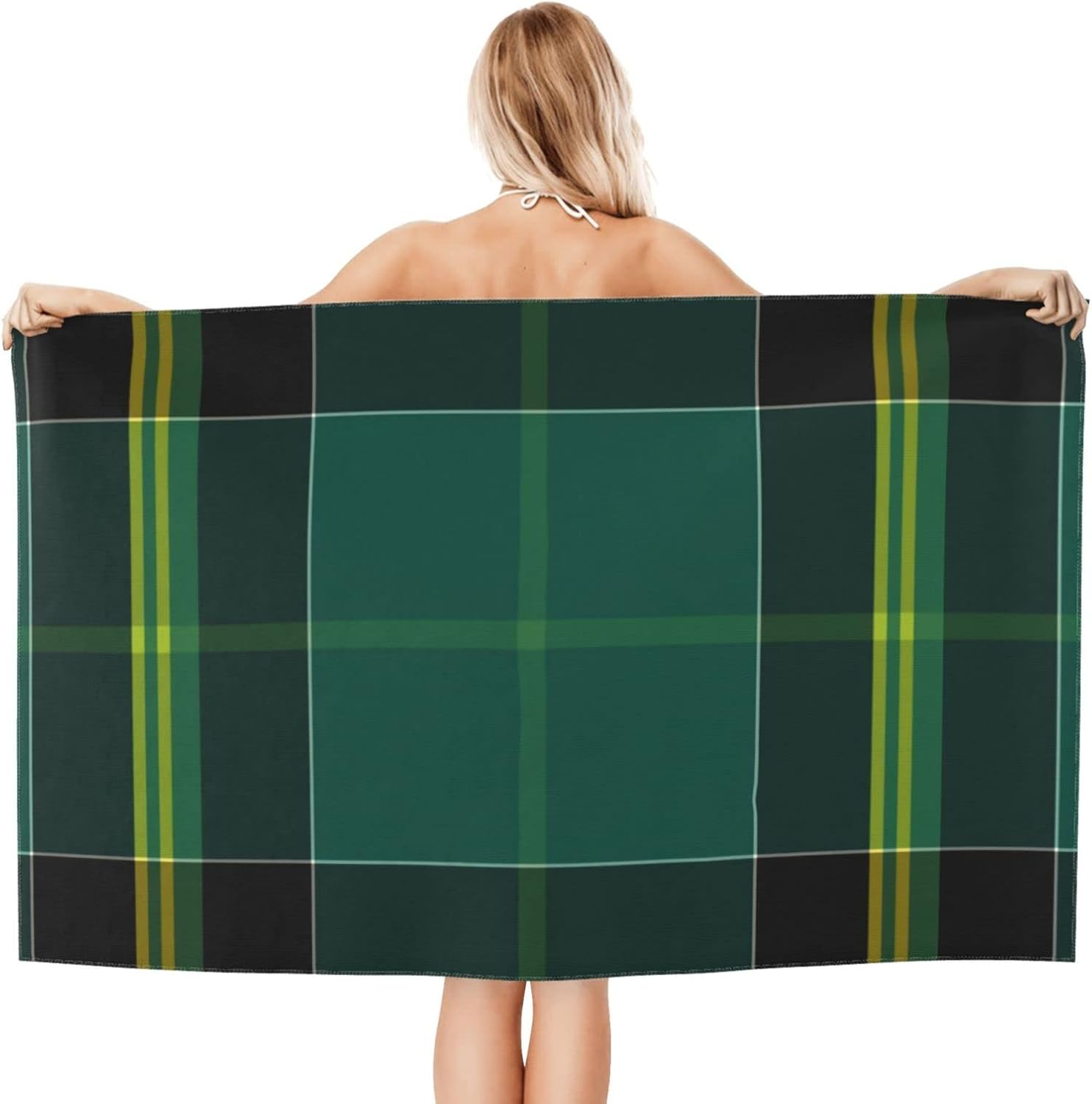 Bright Green Plaid Beach Towel for Kids and Adults