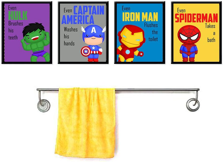Silly Goose Gifts Superhero Bathroom Wall Art Set of 4