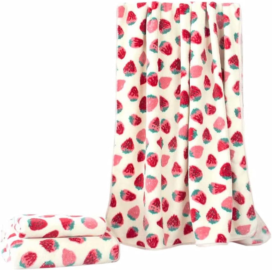 Cute Strawberry Print Bath Towels Set for Kids Adults