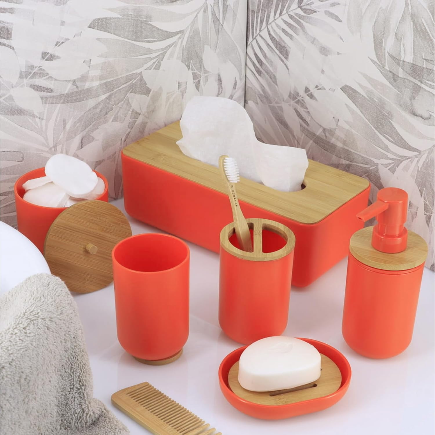 Premium Orange Soap Dish with Bamboo Tray 1