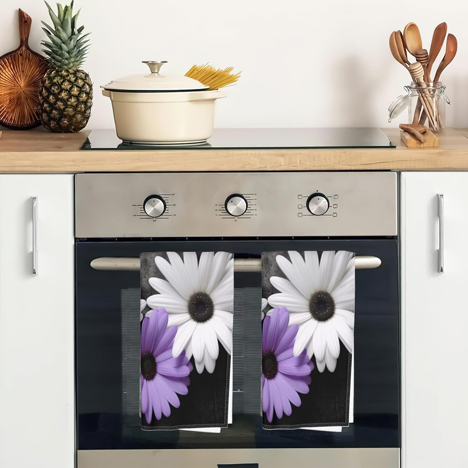 Purple Daisy Butterfly Hand Towels Set of 2 16x24 inch