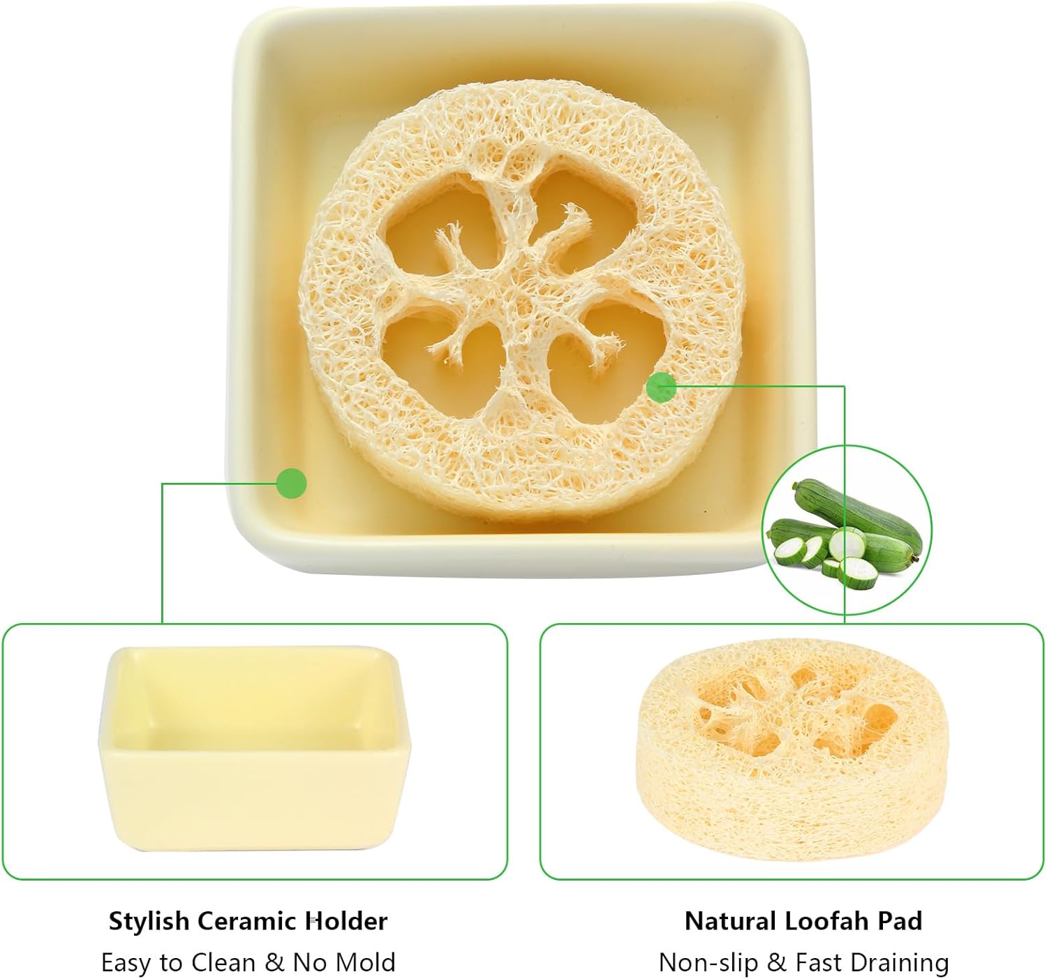 Fougin Square Ceramic Soap Holder with Loofah