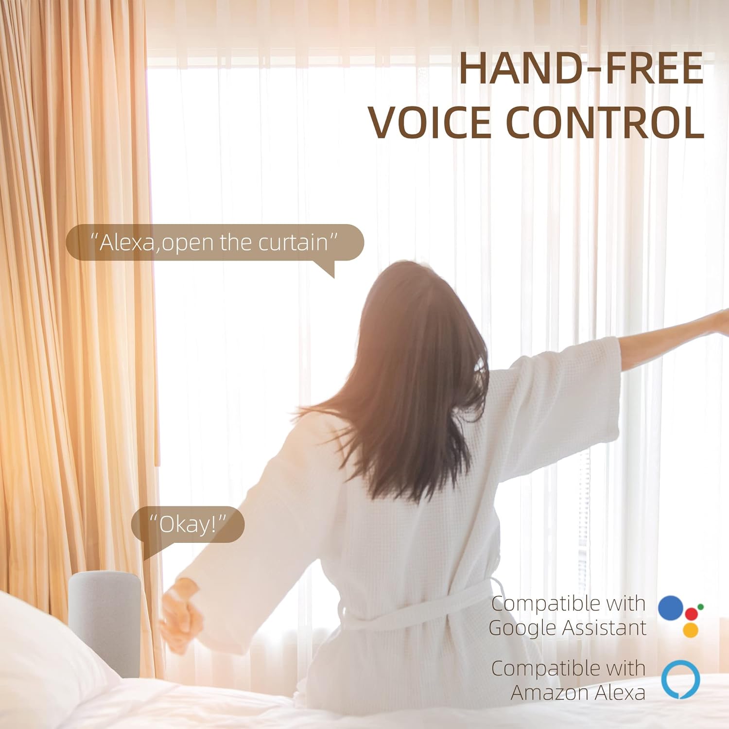 HOMCOM Smart Curtain Opener with Adjustable Track and Voice Control