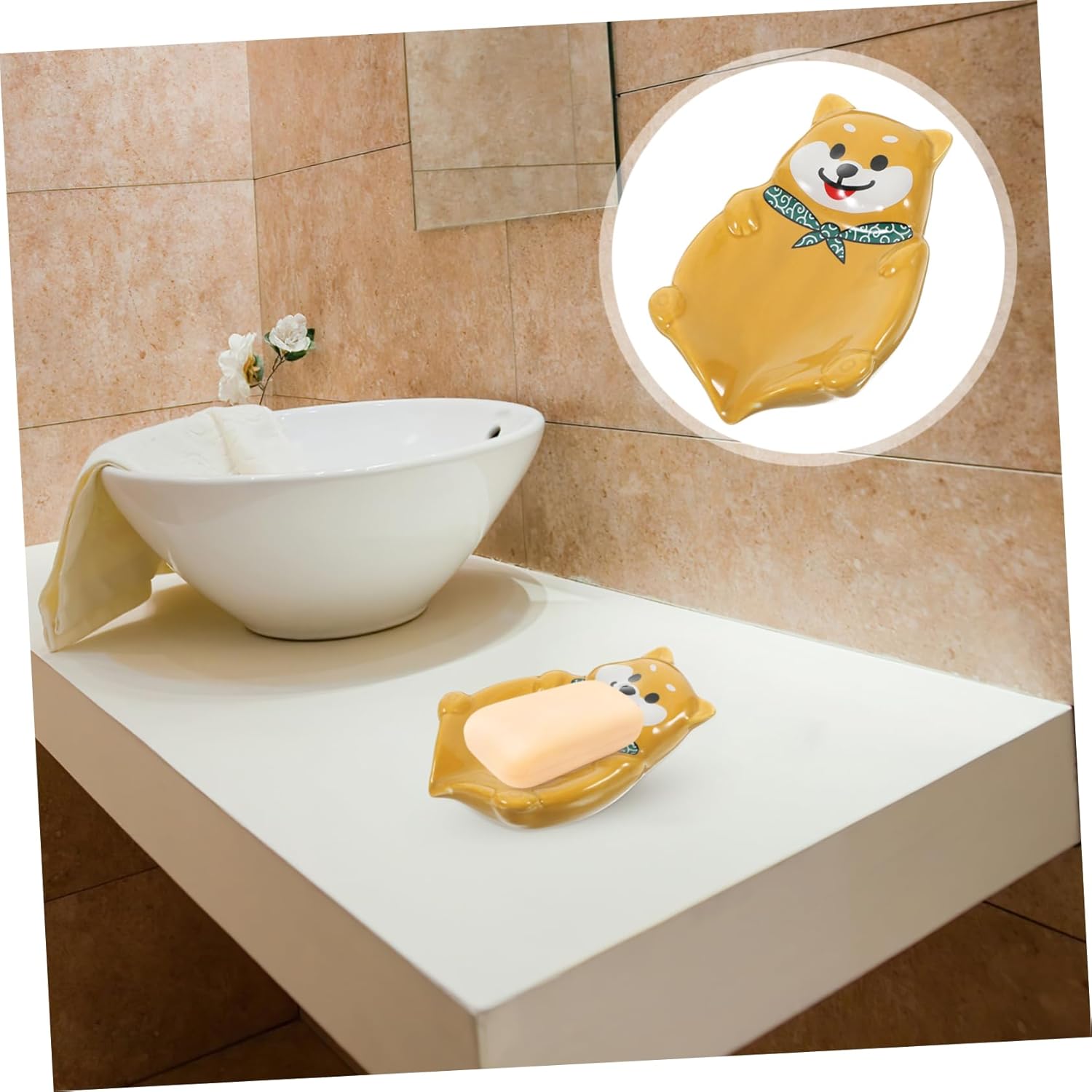 Cute Dog Shaped Ceramic Soap Holder with Drainage