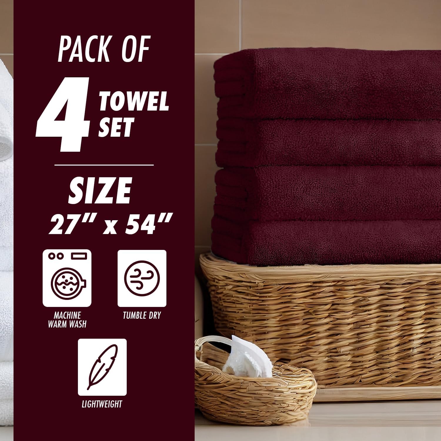 Homes Perception 4 Pack Bath Towel Set Ultra Soft 500 GSM Cotton
