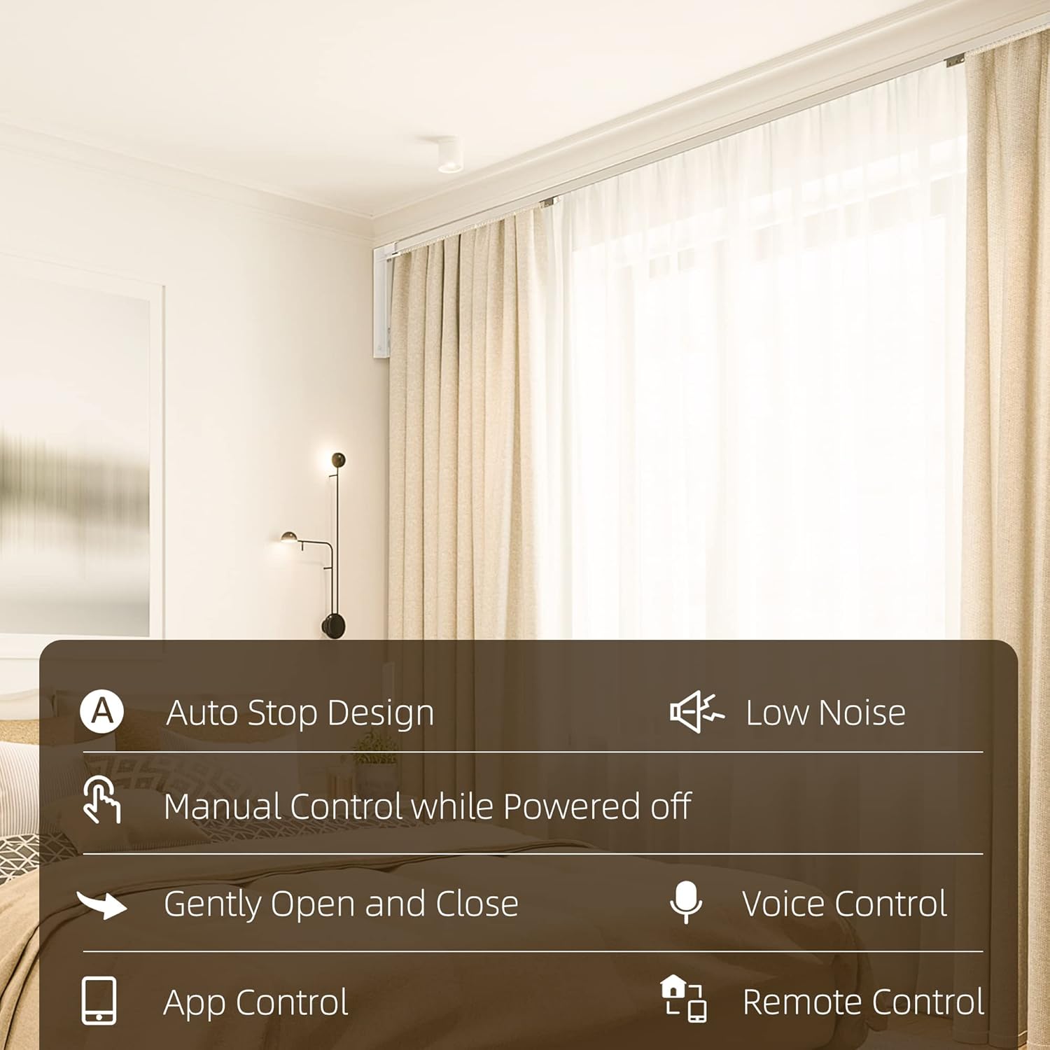 HOMCOM Smart Curtain Opener with Adjustable Track and Voice Control