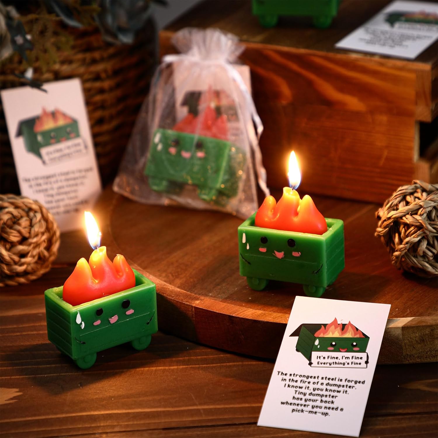 Conelist 12-Piece Dumpster Fire Candle Set with Cards and Bags