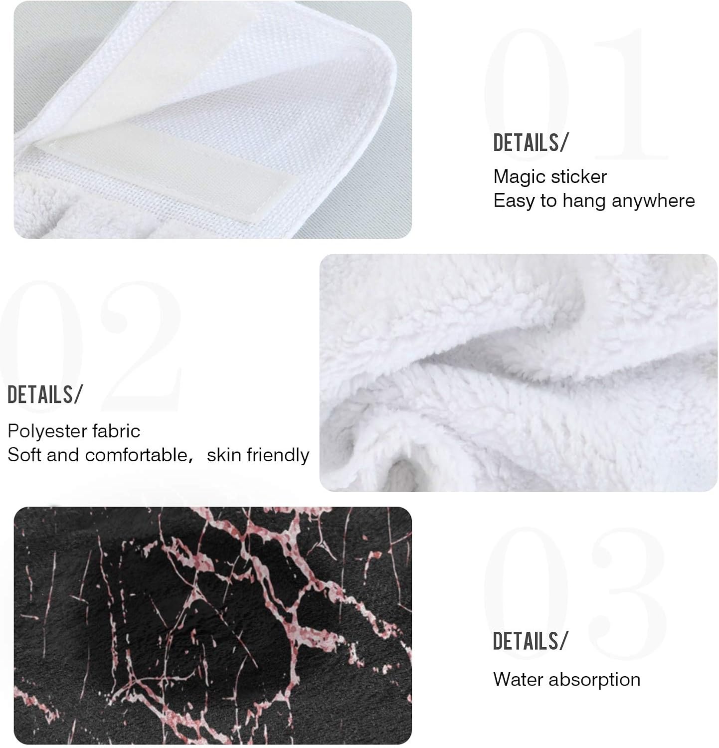 Kcldeci Rose Gold Marble Hand Towels 2 Piece Set