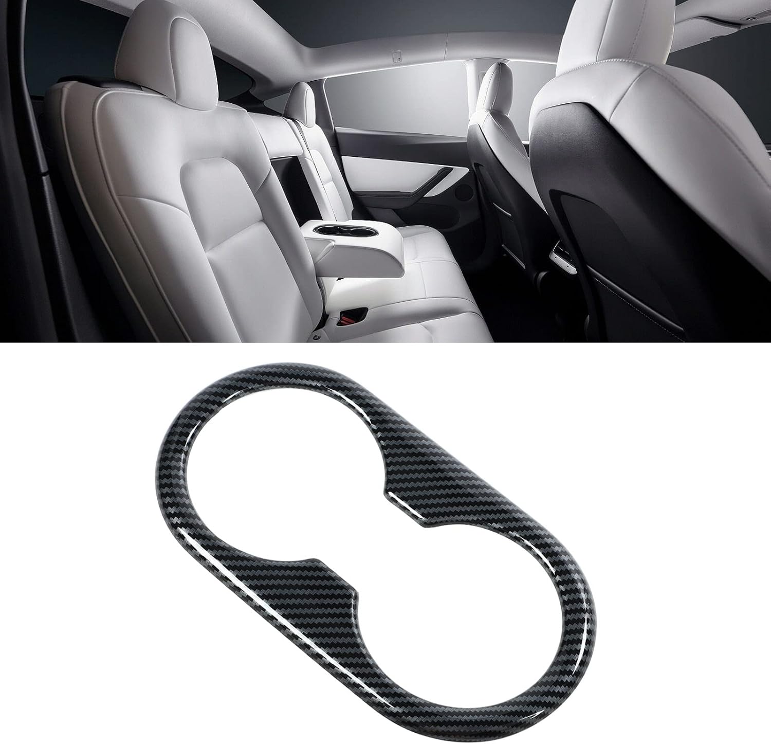 Zizev Rear Seat Cup Holder Cover with Carbon Fiber Look